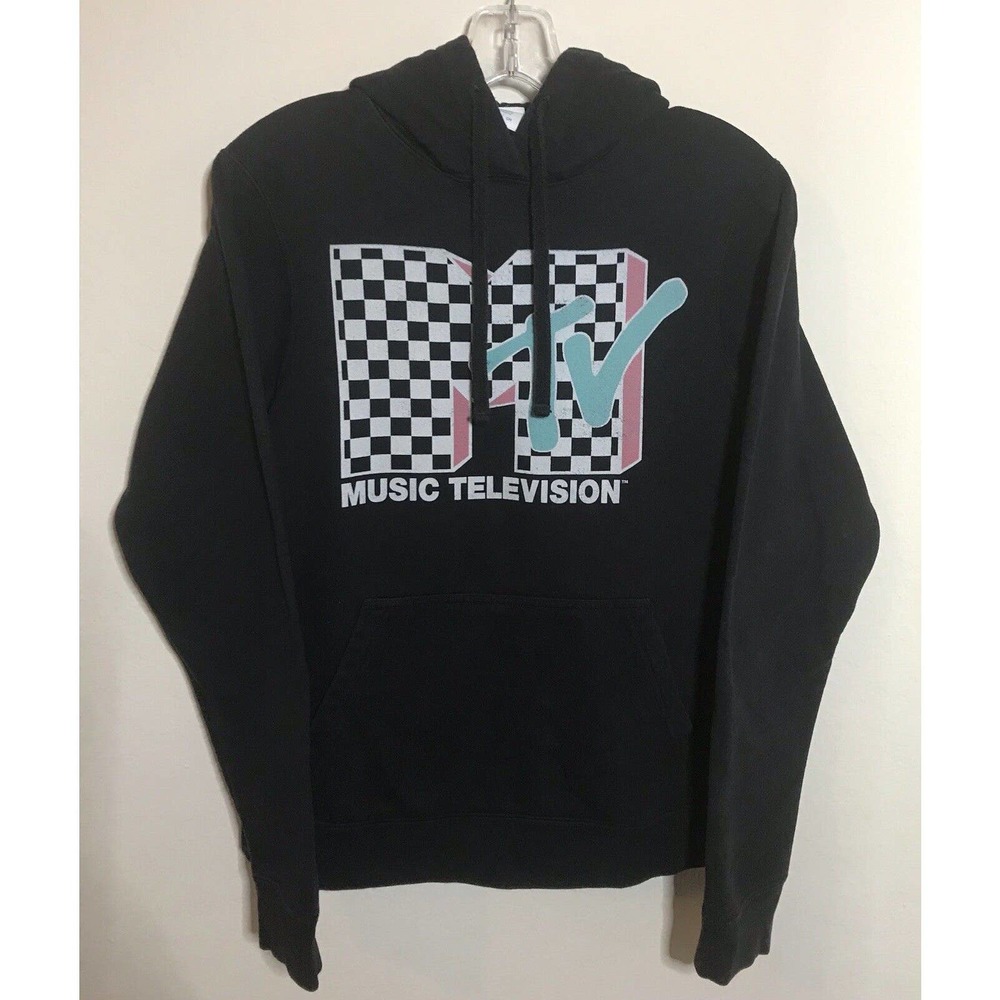 MTV Hoodie Men”s S-P Black Sweatshirt Pullover Chest Graphic Front Pocket. - Picture 2 of 8